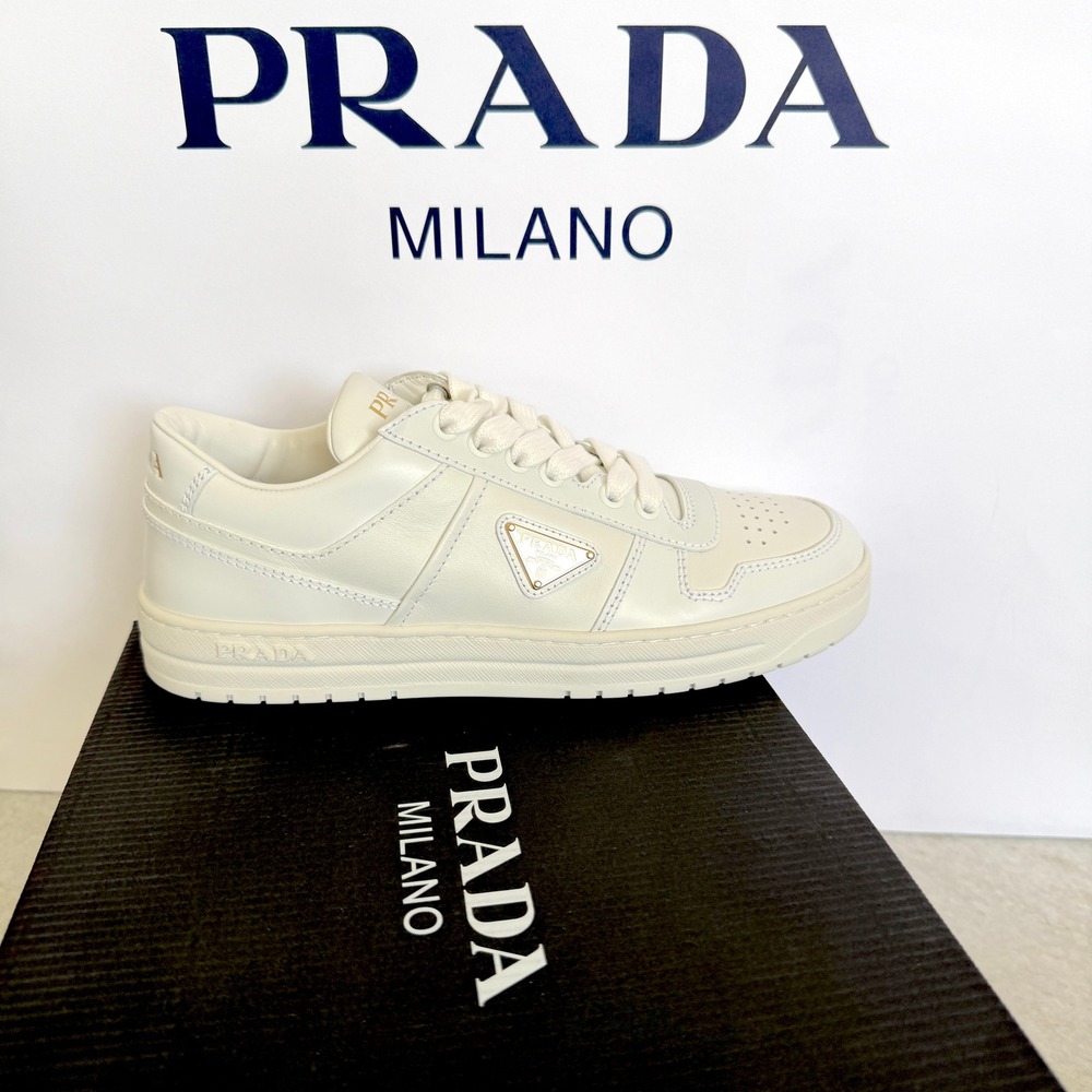 Prada 1E792M Women's Ivory Downtown Nappa Leather Sneakers shoes trainers 37.5 - Picture 3 of 16